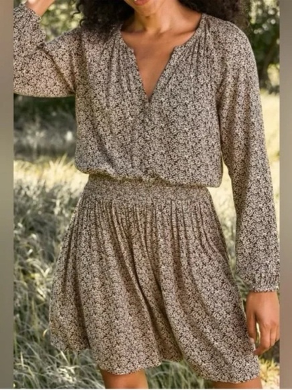 Faherty Montara Leaf Batik Long Sleeve Dress L